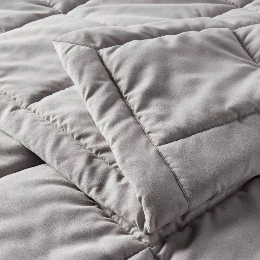 Room Essentials Full/Queen Quilted Down Alternative Bed Blanket Gray Reversible
